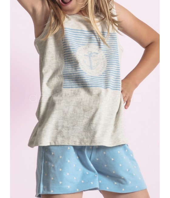 Pijama corto niña Admas familar marinero algodón
