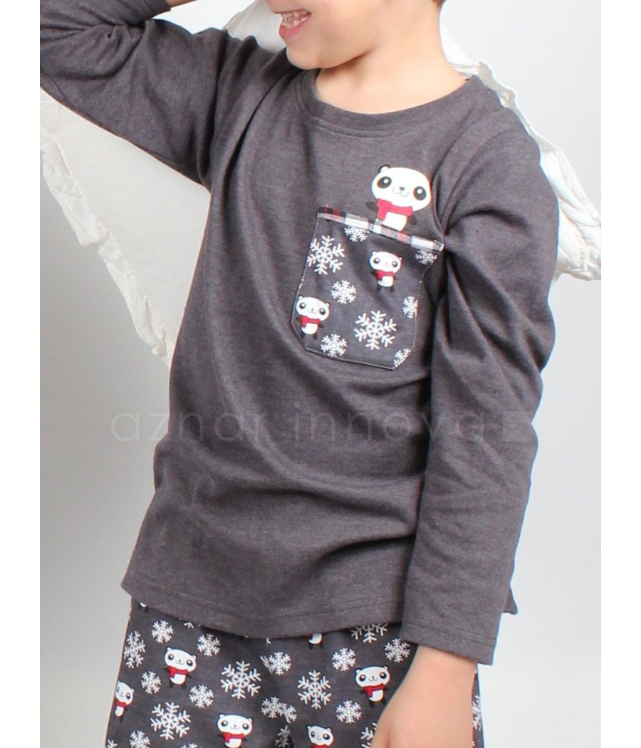 Pijama niño ADMAS panda gris algodón
