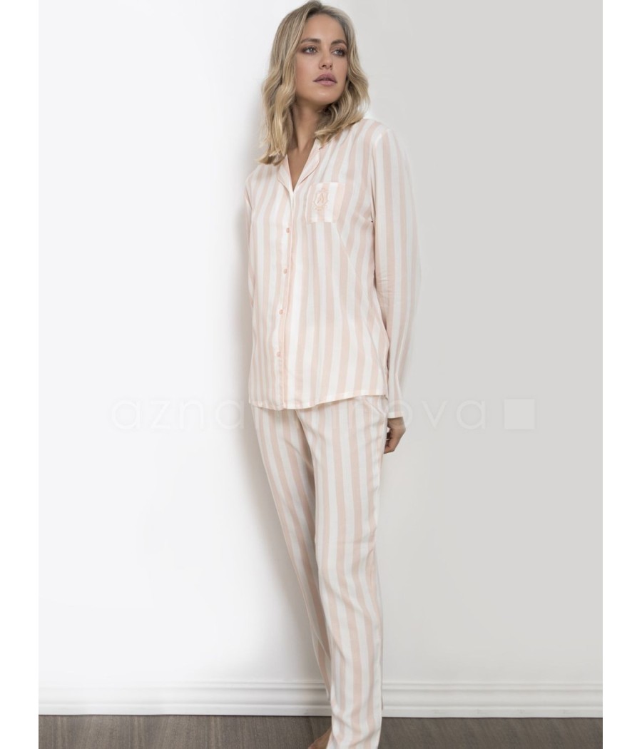 Pijama mujer ADMAS abierto rayas rosa viscosa