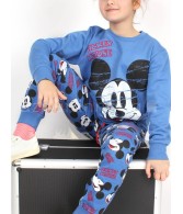 Pijama familiar infantil Disney Mickey puños azul algodón