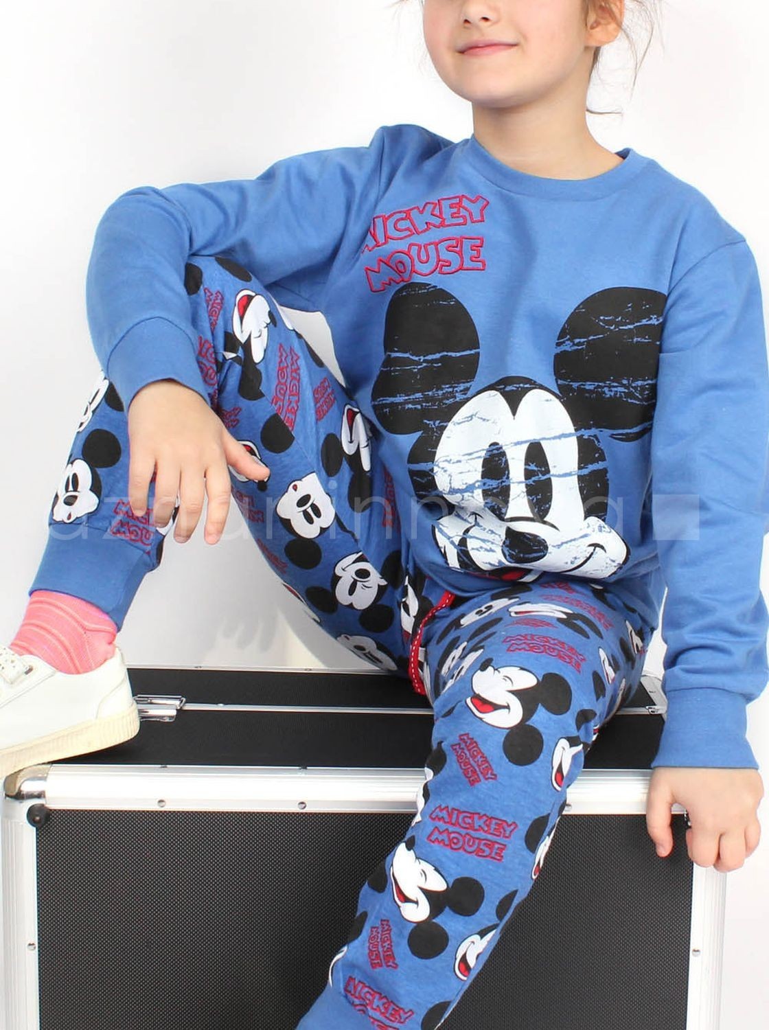 lista transacción Ingresos Pijama familiar infantil Disney Mickey puños azul algodón