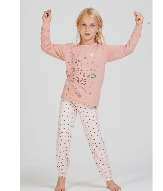 Pijama niña MUYDEMI stars rosa punto fino