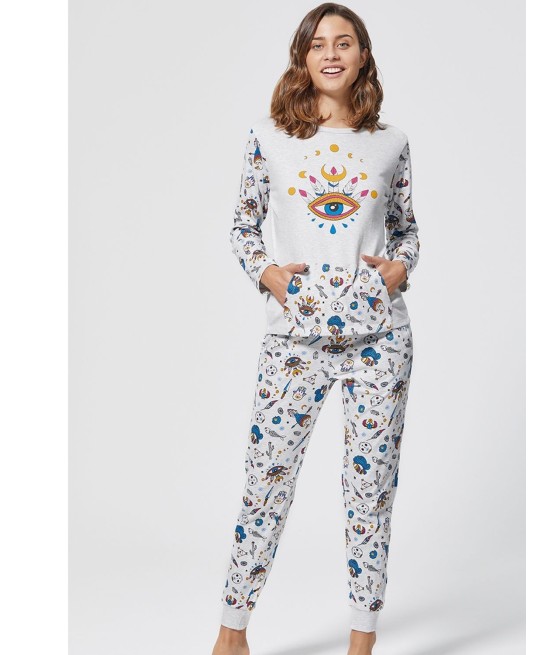Pijama mujer MUYDEMI  esotérico gris algodón
