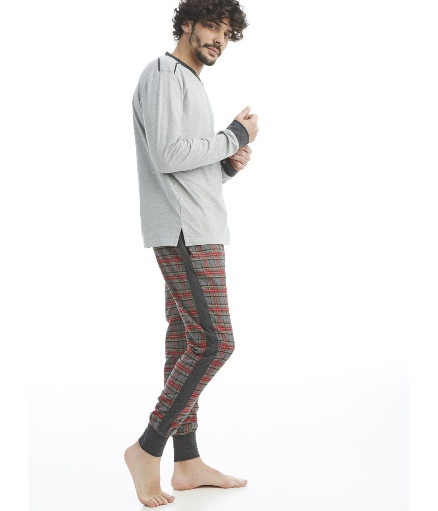 Pijama hombre J&J Brothers gris bolsillos algodón