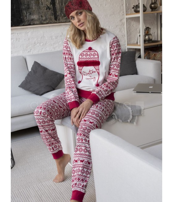 Pijama mujer Admas Winter punto interlock burdeos algodón