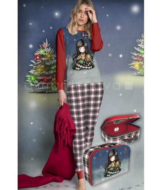 Pijama niña Santoro My Christmas Friend rojo algodón maletín regalo