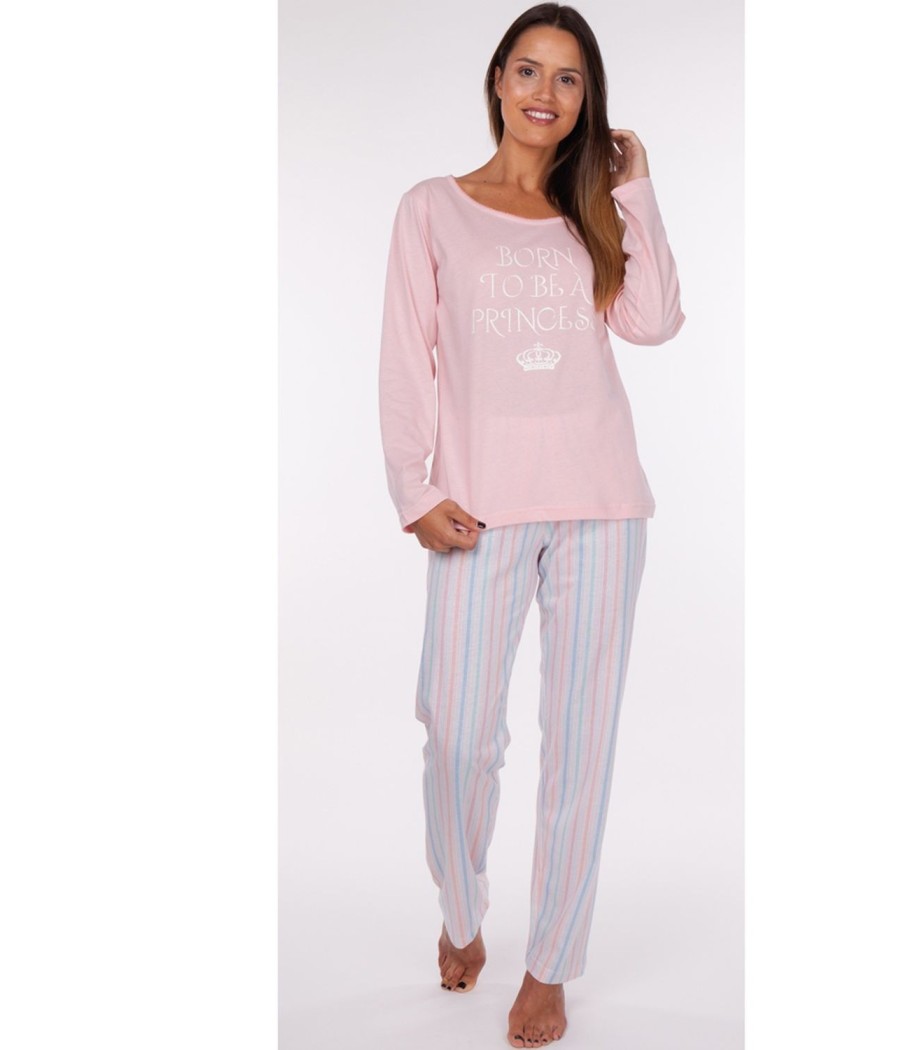 Pijama largo mujer primavera Rachas punto rosa