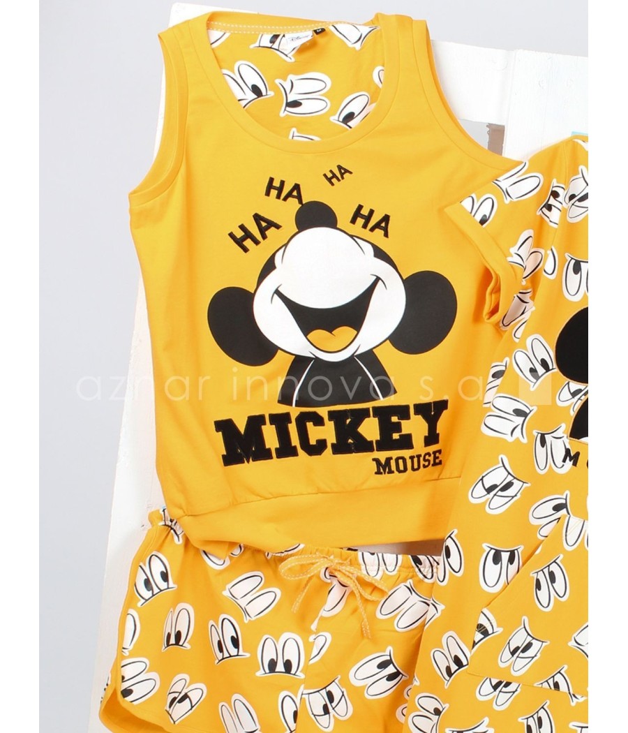 Pijama corto niña Disney Mickey Mouse mostaza