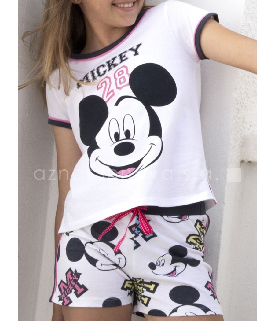 Pijama corto niña Disney Mickey blanco algodón