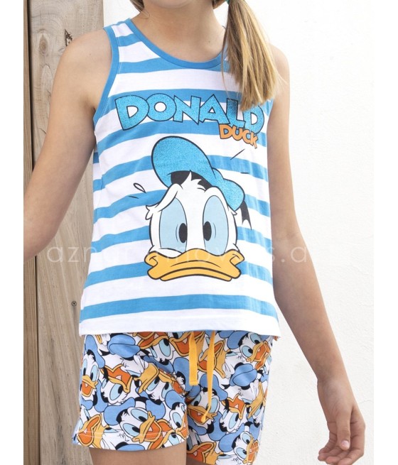 Pijama corto niña Disney Donald Duck blanco algodón