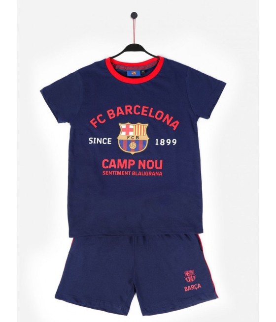 Pijama verano niño FC Barcelona Camp Nou azul algodón