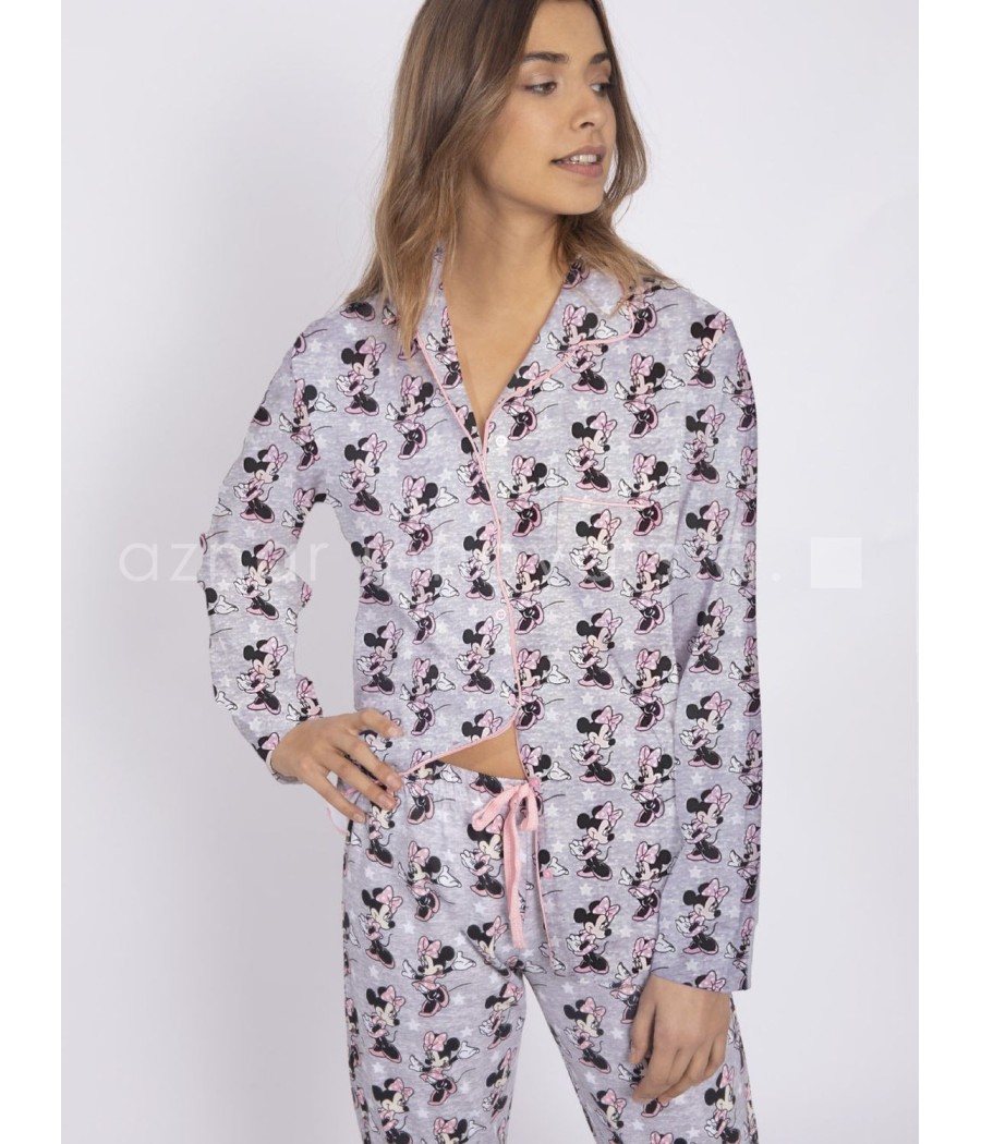 Pijama abierto mujer Disney Minnie Sport gris algodón
