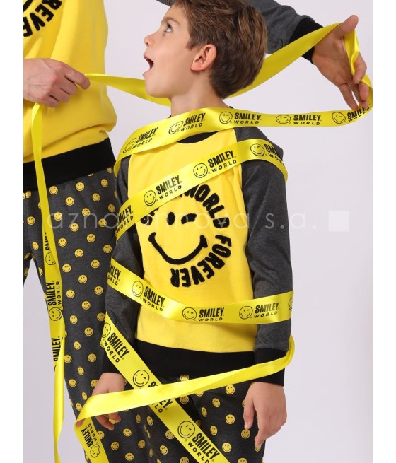 Pijama invierno niño Smiley Forever amarillo algodón