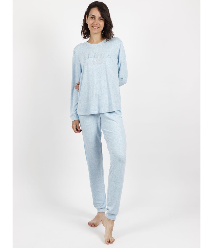 Pijama calentito mujer Admas Sleep azul puños