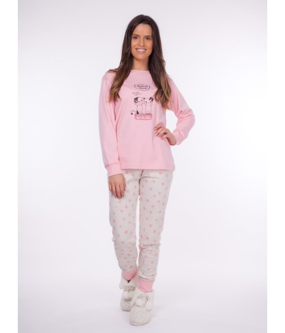 Pijama largo mujer Rachas&Abreu rosa felpa