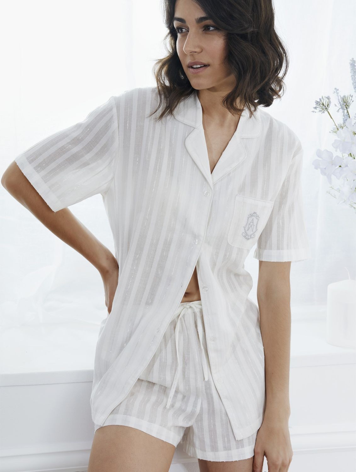 Intensivo marca Arashigaoka Pijama Verano Mujer ADMAS CLASSIC Abierto Luxe Blanco Algodón
