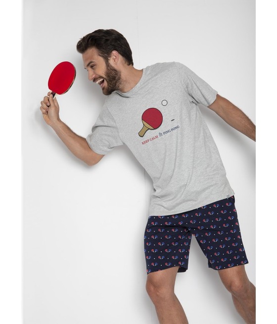 Pijama Verano Hombre DIVER Ping Pong Gris Bolsillos Algodón