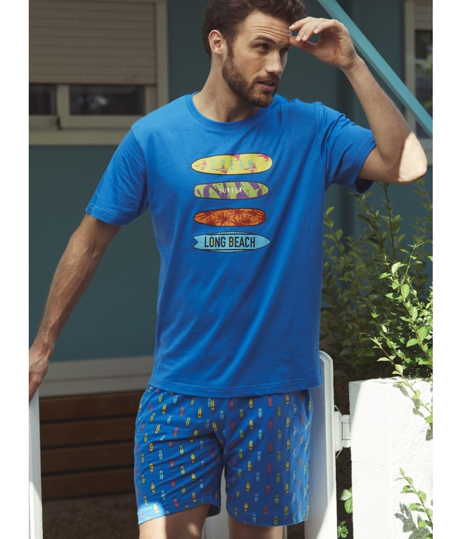 Pijama Verano Hombre ADMAS Surf Azul Bolsillos Algodón