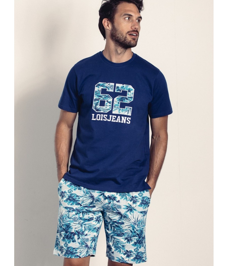 Pijama Lois Plants Verano Hombre Azul Bolsillos Algodón