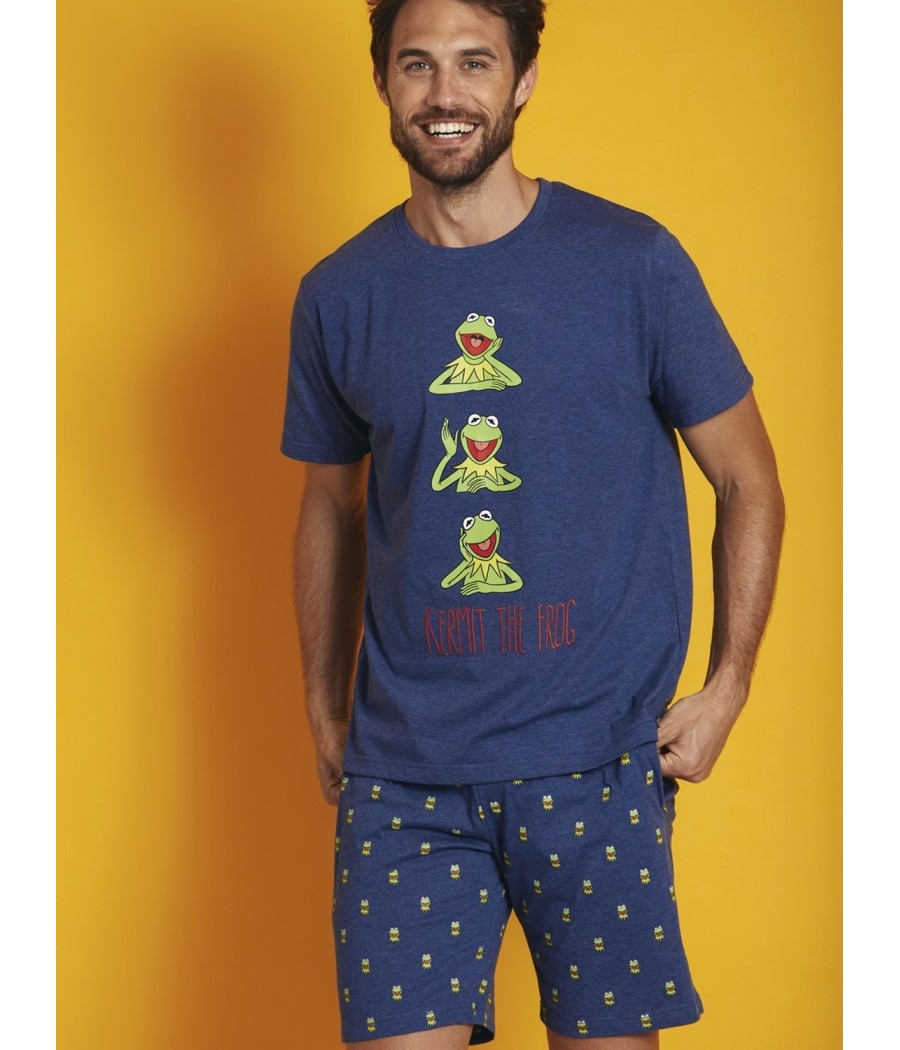 Pijama Verano Hombre DISNEY Kermit The Frog Azul Algodón.