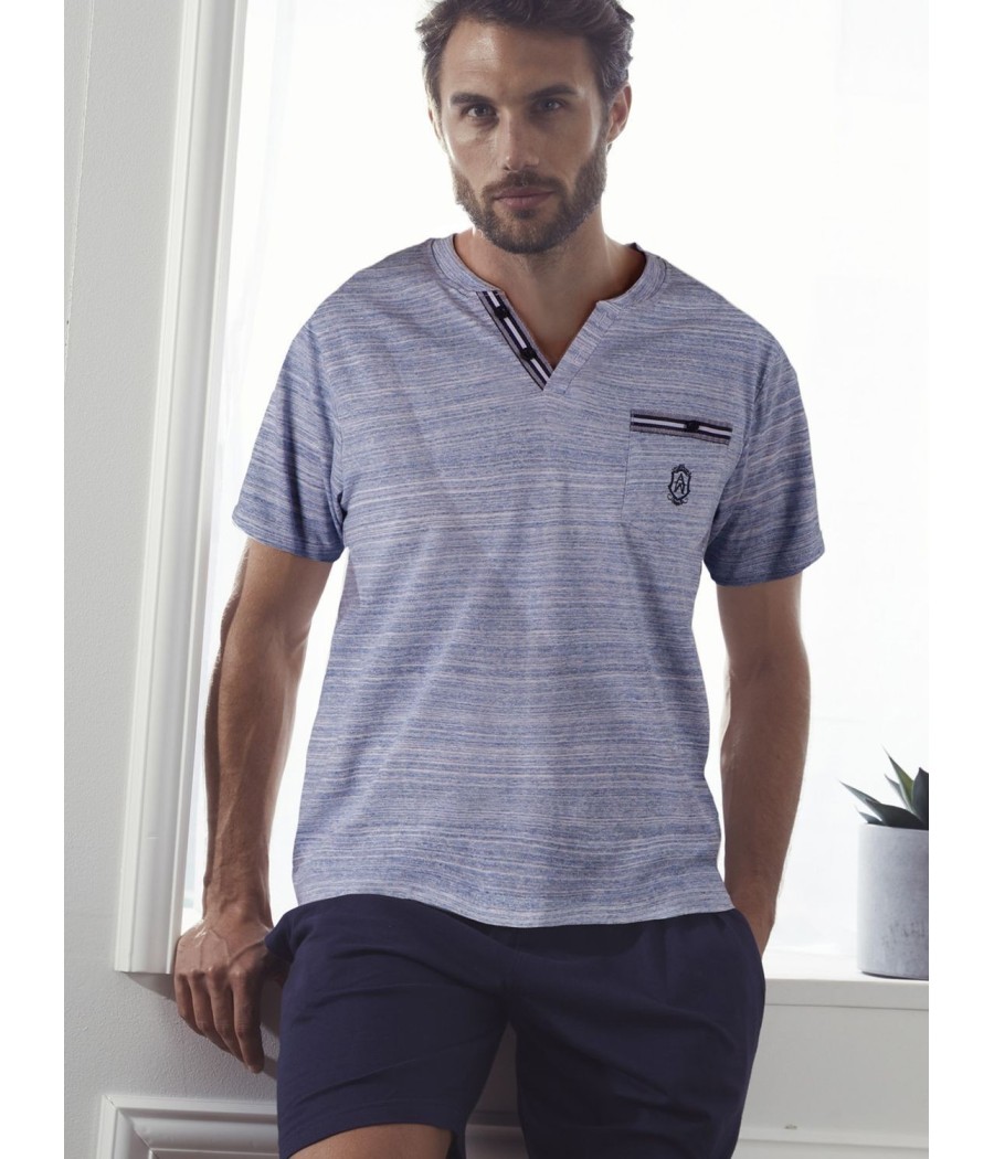 Pijama verano hombre Admas Classic Light Stripes azul algodón