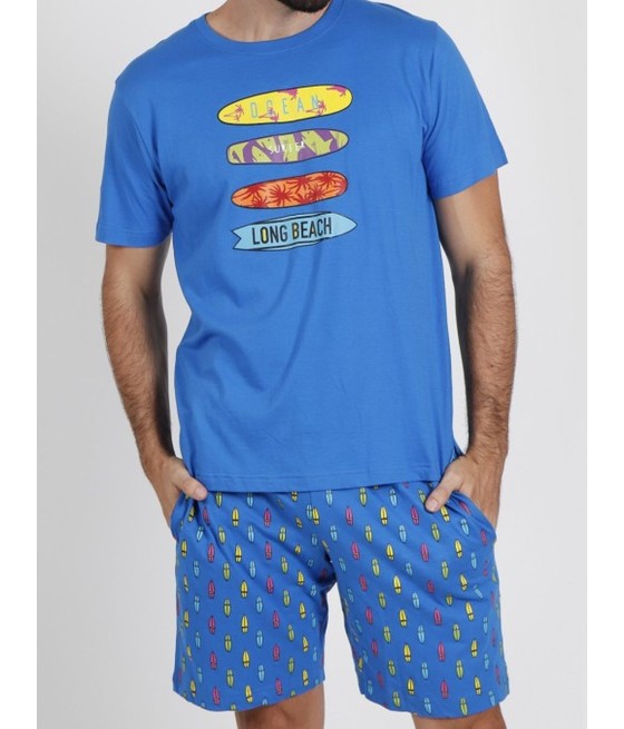 Pijama Verano Hombre ADMAS Surf Azul Algodón.