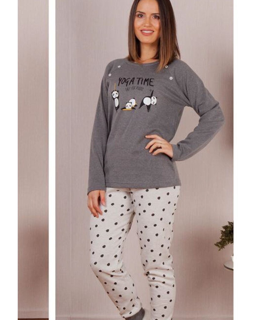 Pijama Invierno Mujer Rachas&Abreu Panda Felpa Gris