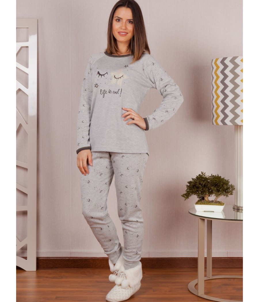 Pijama Invierno Mujer Rachas&Abreu Life Felpa Gris Tallas Grandes