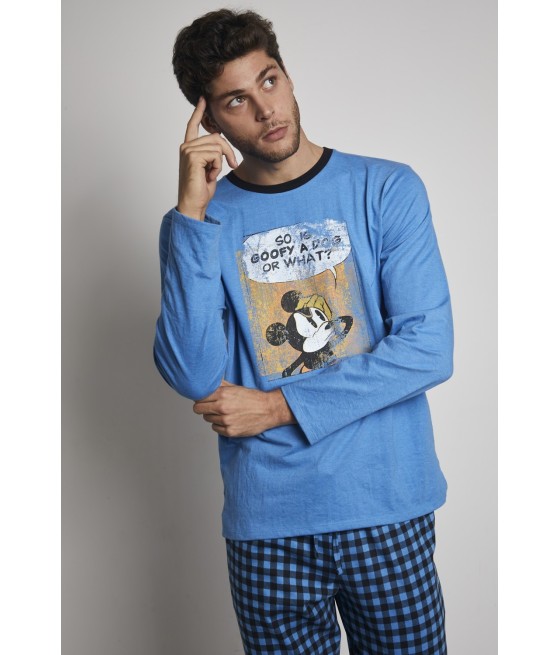 Pijama Hombre Disney Mickey Invierno Azul Bolsillos Algodón