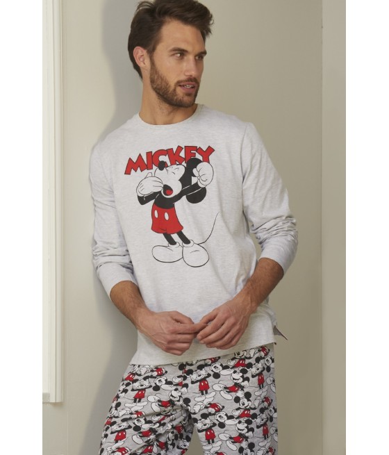Pijama Hombre Disney Mickey Familiar Invierno Gris Algodón