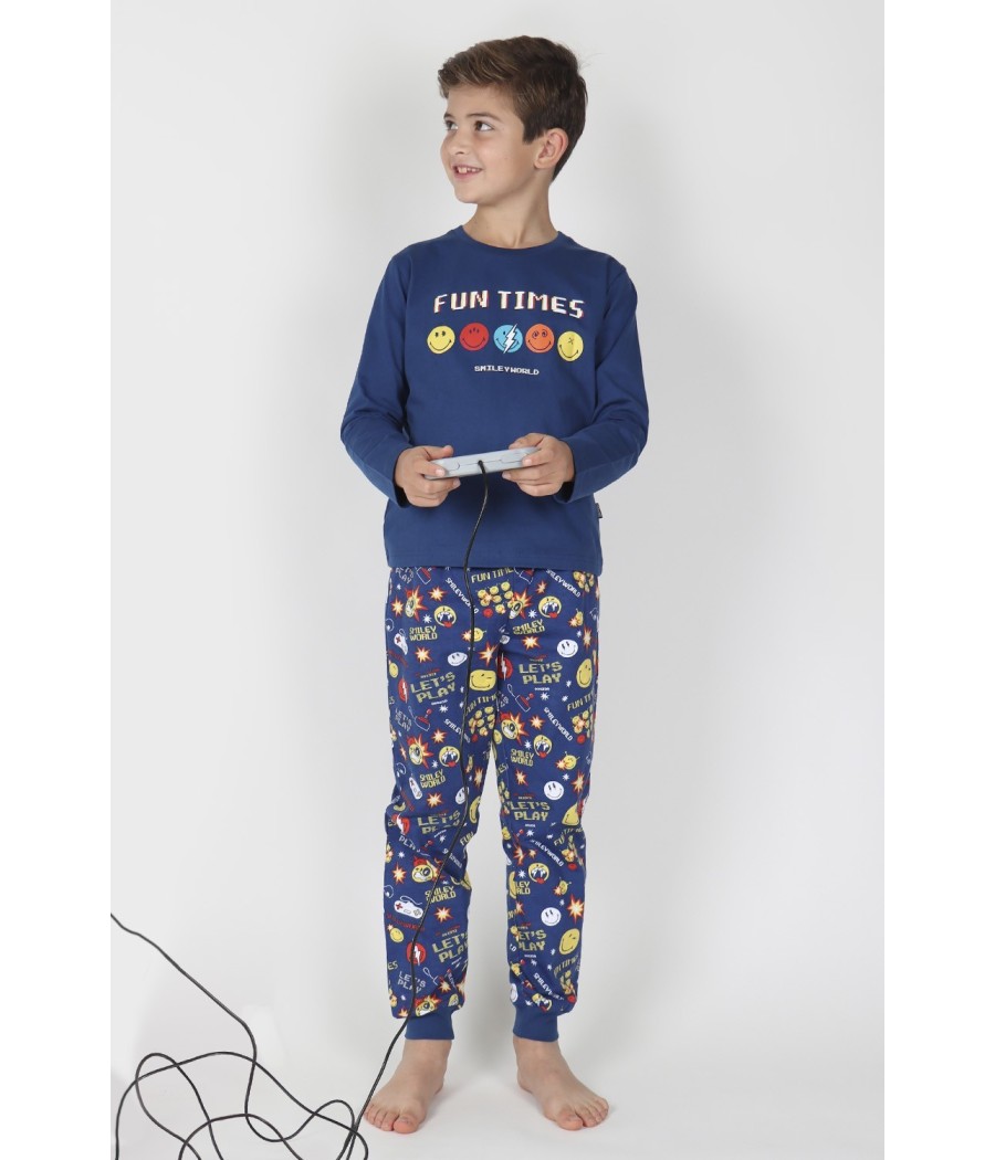 Pijama Tween Game Over NIÑO SMILEY INVIERNO Marino Algodón