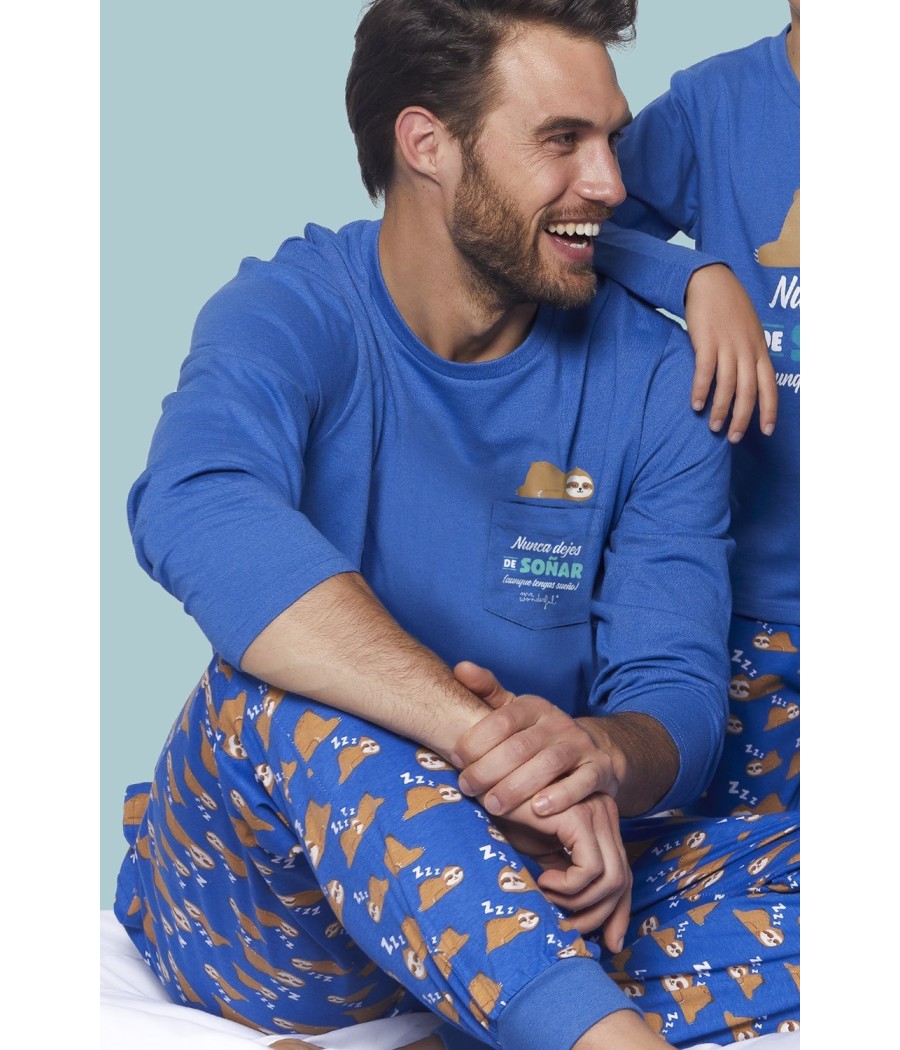 Pijama Familiar Invierno Hombre HOMBRE MR WONDERFUL Soñar Azul Algodón