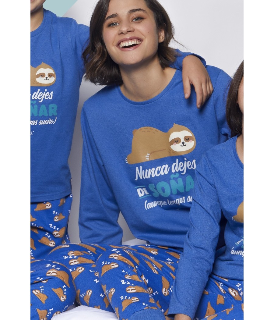 Pijama Soñar MUJER MR WONDERFUL INVIERNO Azul Algodón