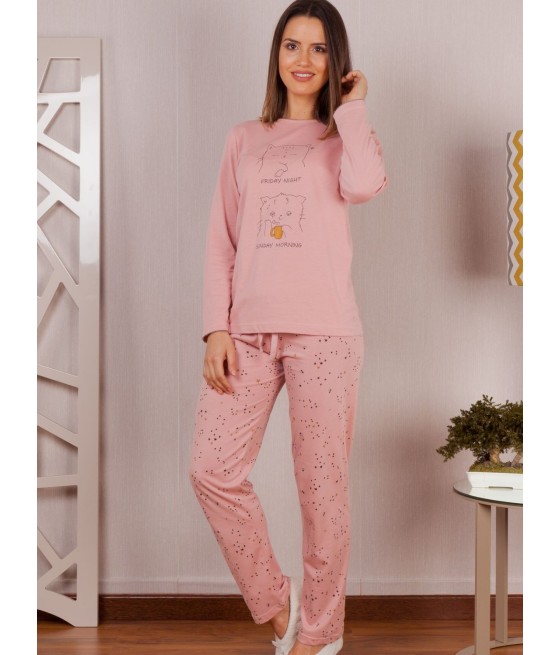 Pijama Invierno Mujer Rachas&Abreu Rosa Gato Felpa Tallas Grandes Algodón