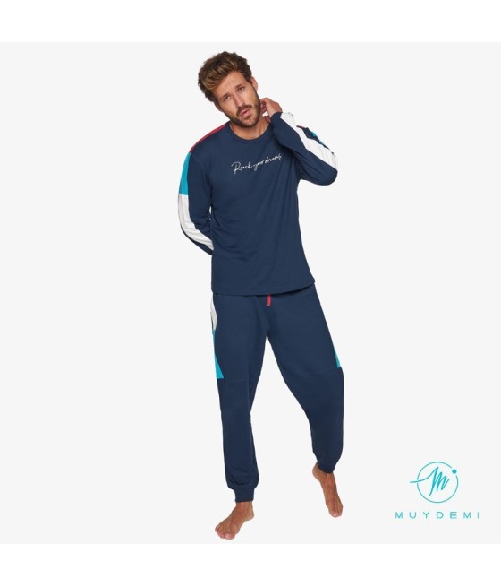 Pijama Térmico Hombre Invierno MUYDEMI Azul Algodón perchado
