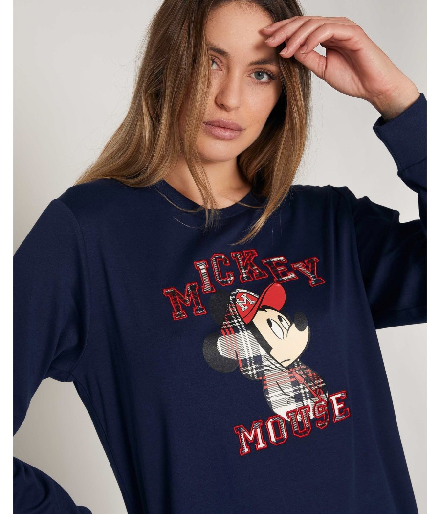 Pijama Mickey College mujer Disney invierno marino algodón