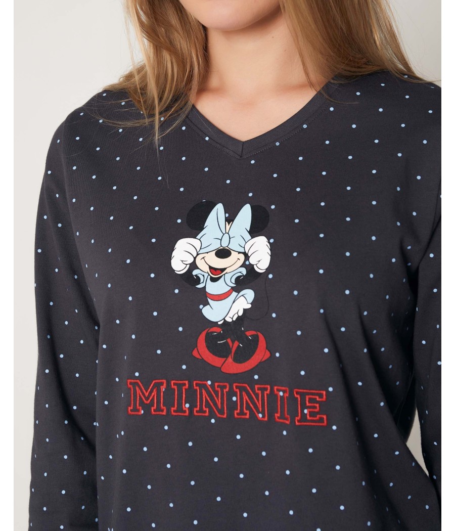 Pijama estampado Minnie Shy mujer Disney invierno marengo algodón