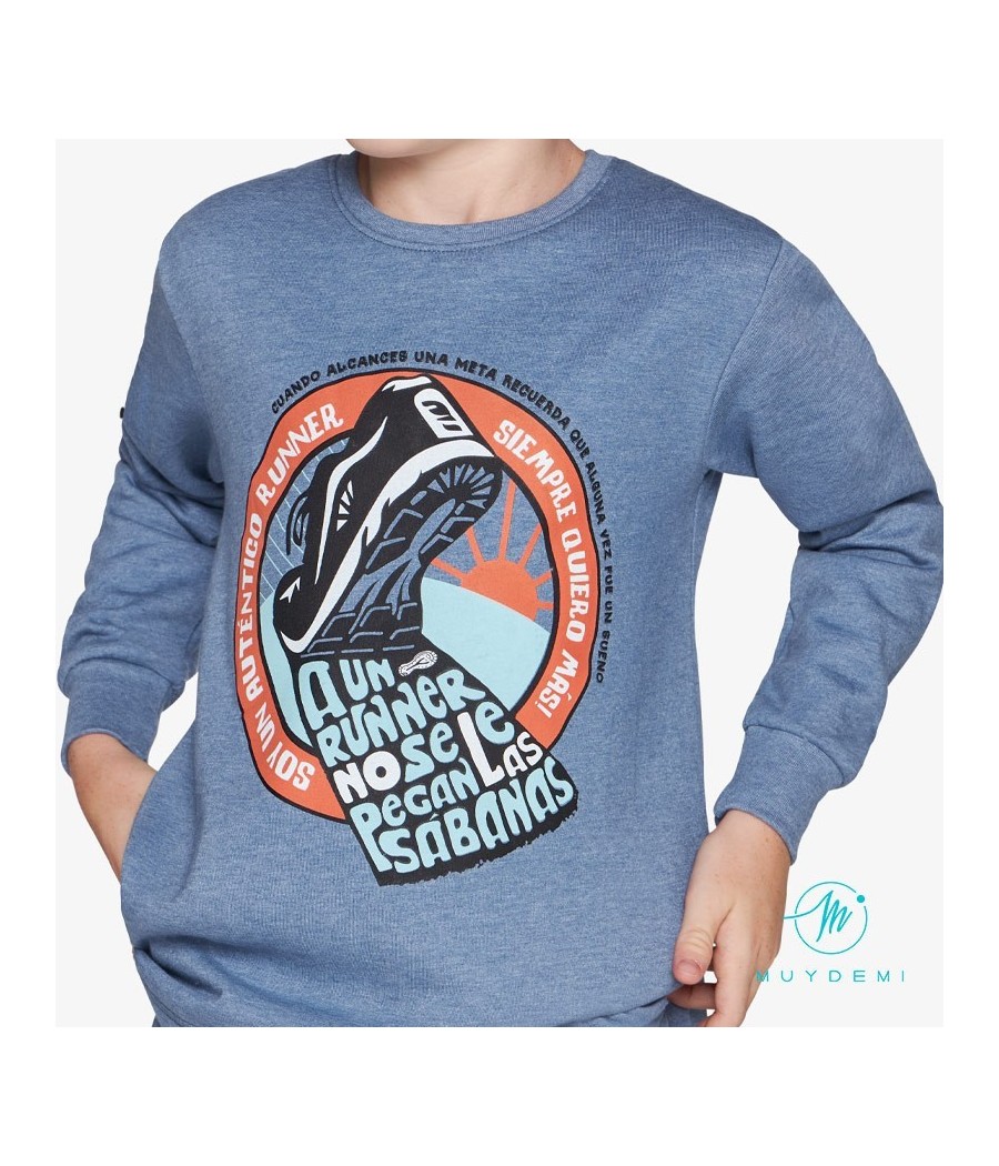 Pijama felpa niño invierno Muidemi Running azul algodón