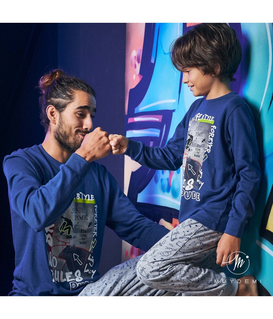 Pijama niño invierno Muidemi Skate azul algodón