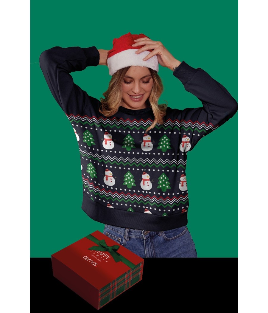 Sudadera mujer Navidad Admas Muñeco Nieve azul algodón