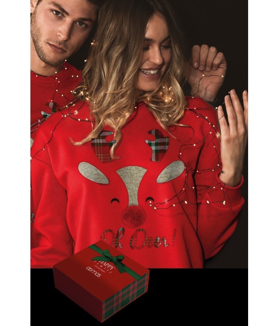 Sudadera mujer Navidad Admas Oh Deer rojo algodón