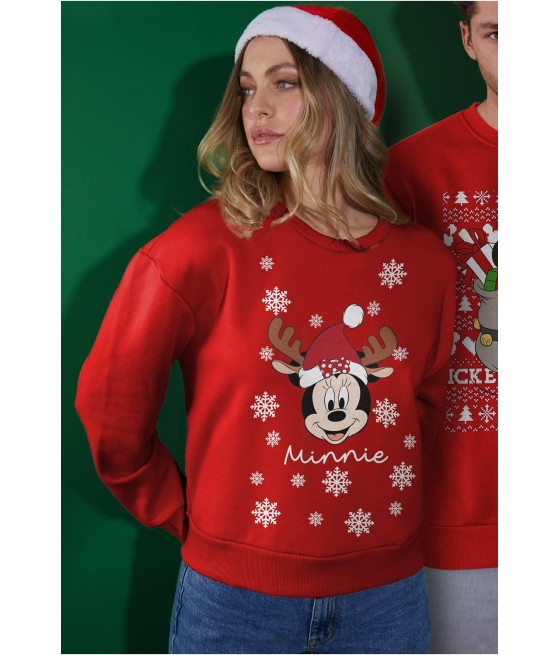 Sudadera mujer Navidad Mickey rojo algodón