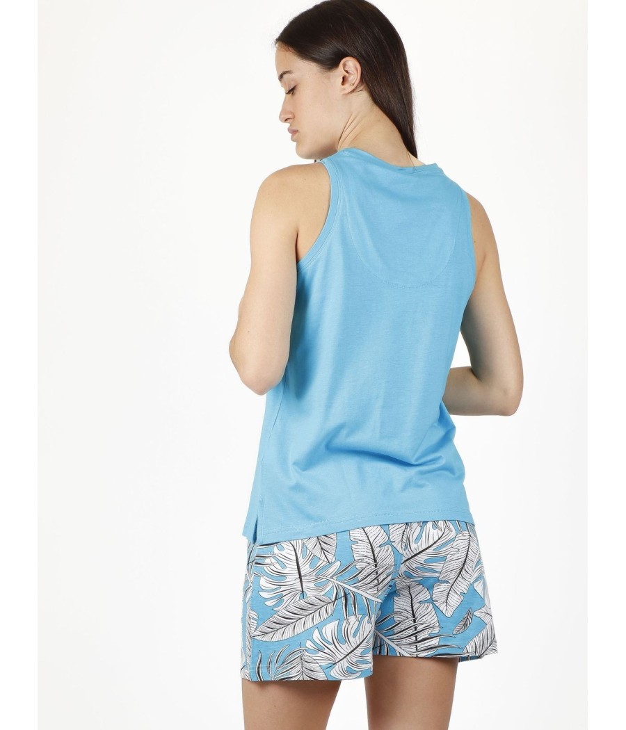 Pijama mujer sin mangas Leaves verano Admas azul viscosa