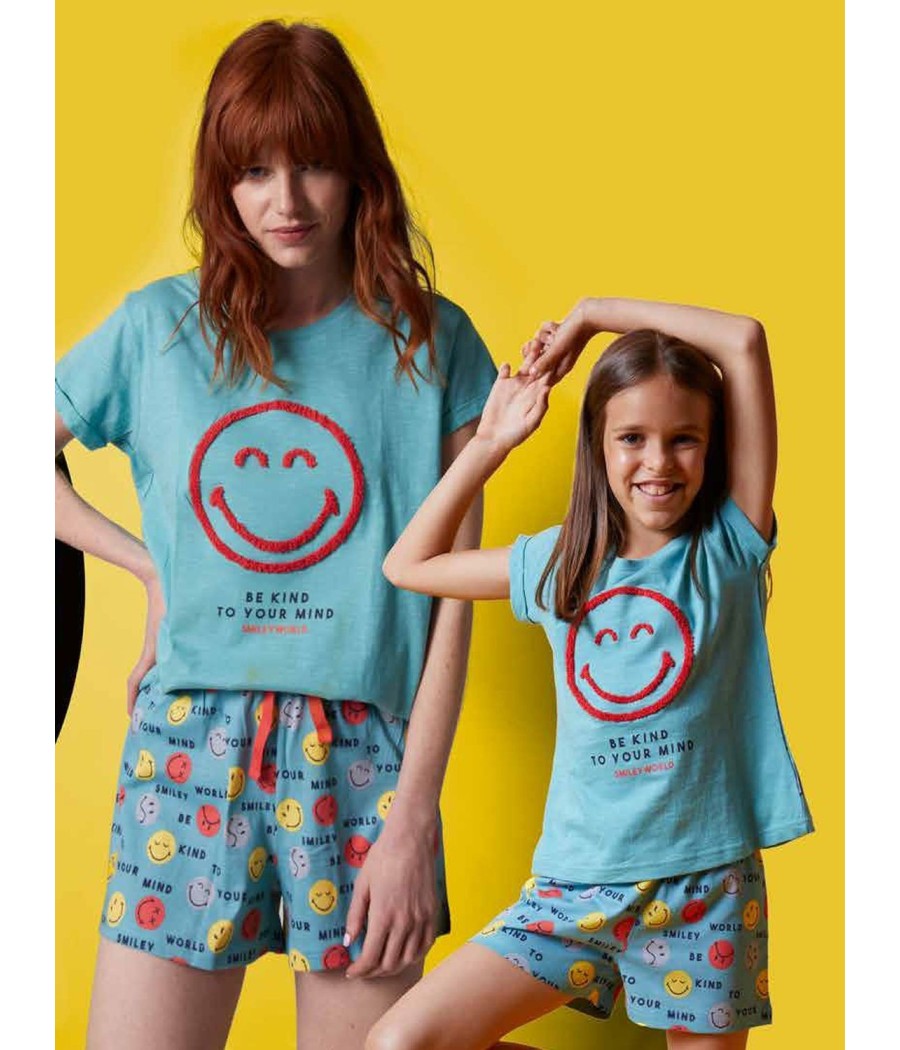 Pijama niña Do Things verano Smiley World turquesa algodón