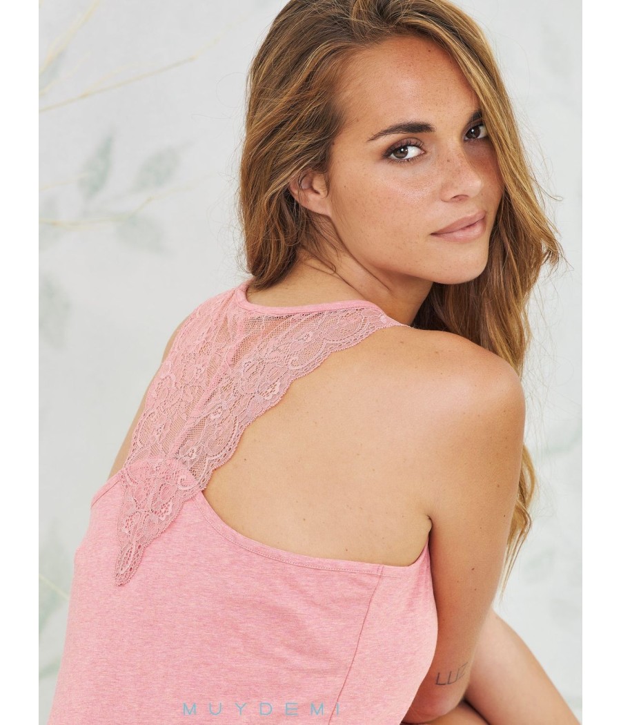 Camisón corto verano mujer Muidemi encaje rosa algodón