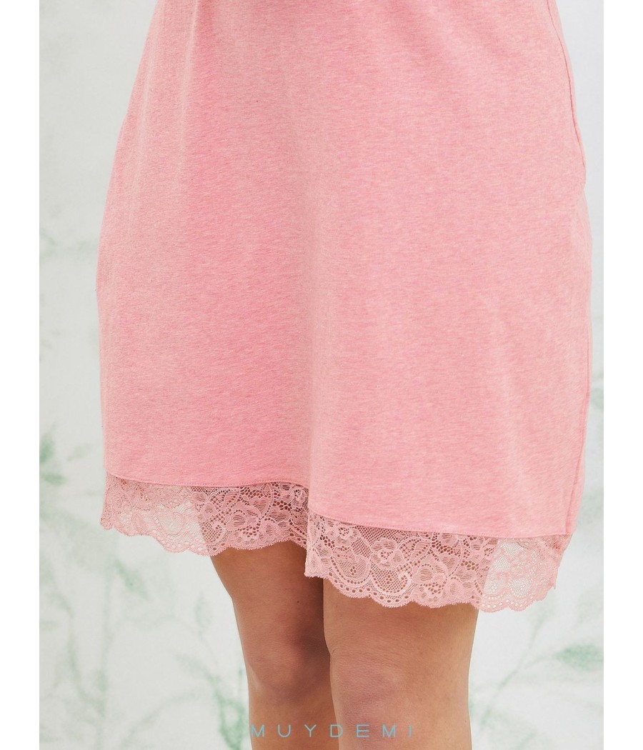 Camisón corto verano mujer Muidemi encaje rosa algodón
