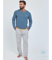 Pijama Corto Verano Hombre MUYDEMI Bolsillos Azul Algodón