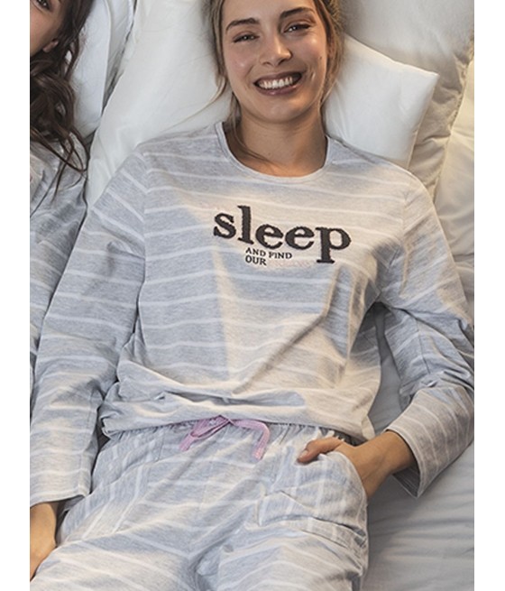 Pijama MUJER INVIERNO ADMAS Let S Sleep Gris Jaspe Algodón
