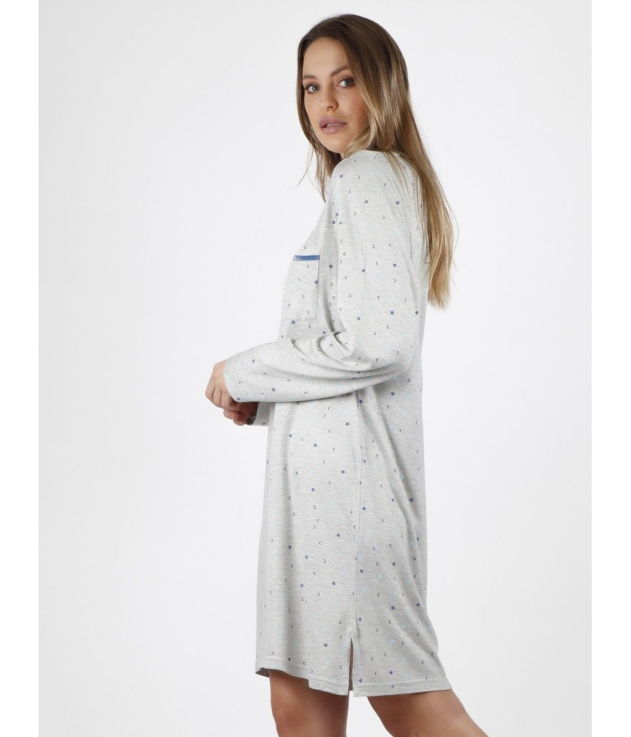 Camisón invierno mujer Admas Classic Little Moons gris jaspe viscosa