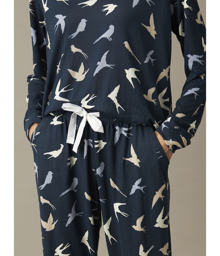 Pijama mujer invierno J&J Brothers azul punto bolsillos